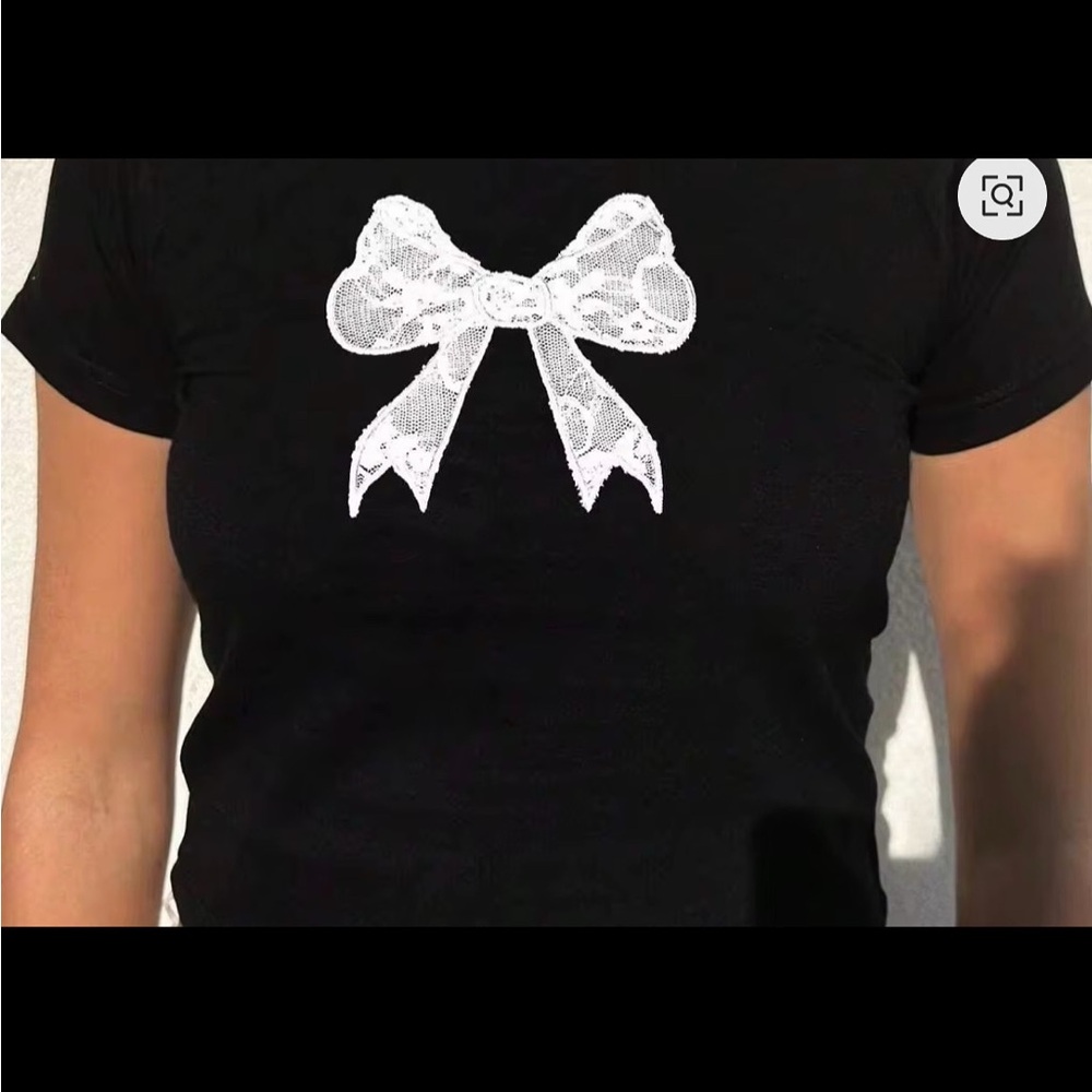 Black T-Shirt with White Lace Bow